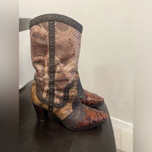 Stuart Weitzman Stampede Animal Print Studded Boots US 7 M
